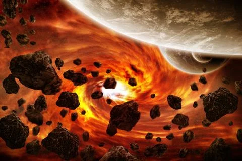 Meteorite impact on a planet in space Stock Illustration