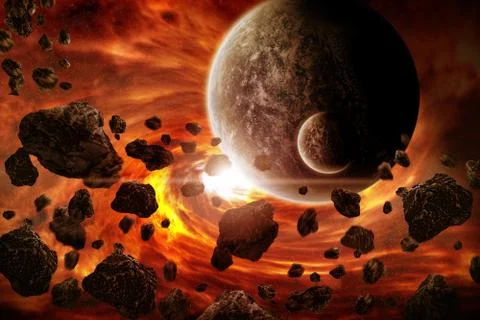 Meteorite impact on a planet in space Иллюстрация