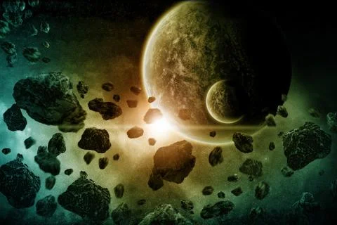 Meteorite impact on a planet in space Stock Illustration