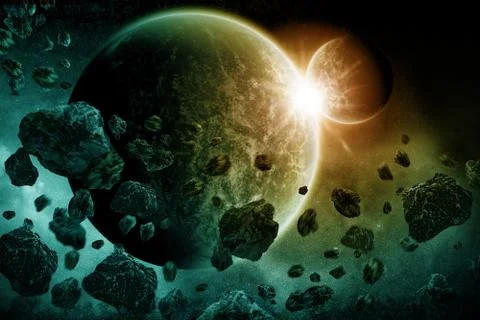 Meteorite impact on a planet in space Stock Illustration