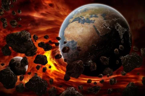 Meteorite impact on a planet in space Stock Illustration