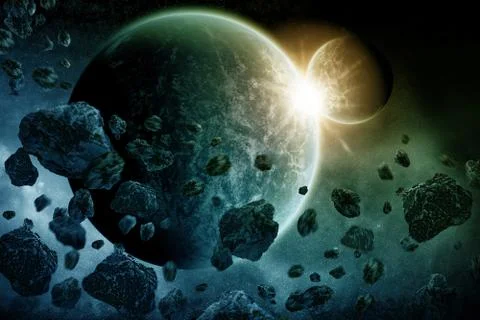 Meteorite impact on a planet in space Иллюстрация