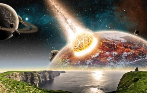 Meteorite impact on a planet in space Stock Illustration