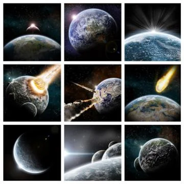 Meteorite impact on a planet in space Stock Illustration
