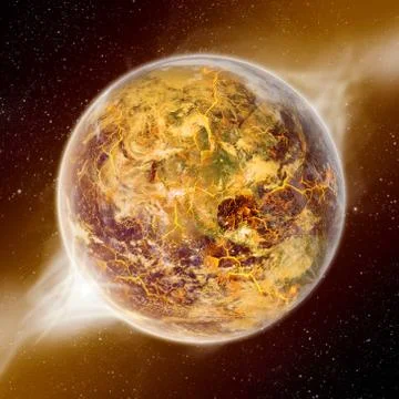 Meteorite impact on a planet in space Stock Illustration