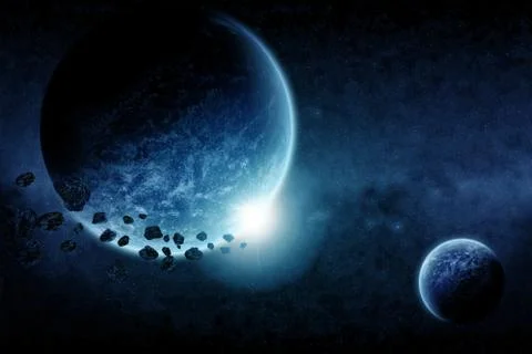 Meteorite impact on a planet in space Иллюстрация