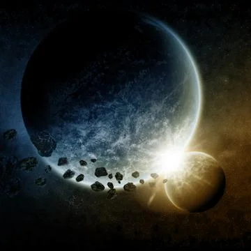 Meteorite impact on a planet in space Stock Illustration