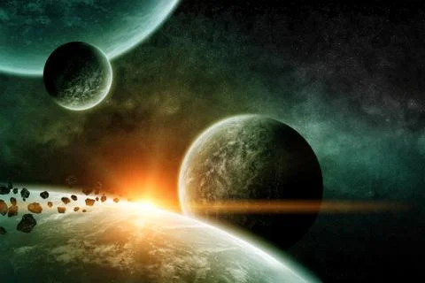 Meteorite impact on a planet in space Stock Illustration