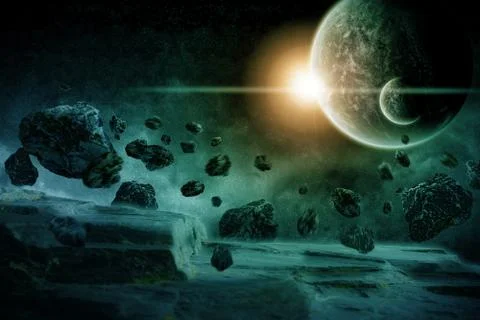Meteorite impact on a planet in space Stock Illustration