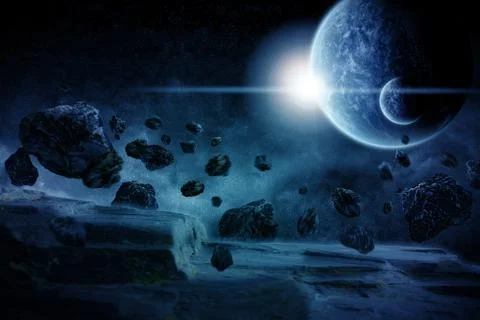 Meteorite impact on a planet in space Stock Illustration