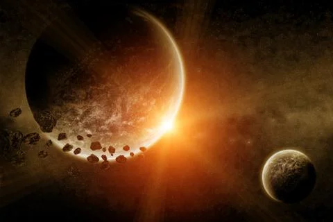 Meteorite impact on a planet in space Stock Illustration