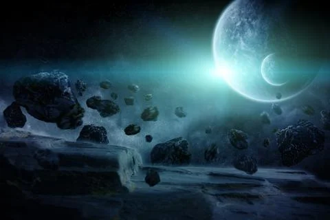 Meteorite impact on a planet in space Stock Illustration