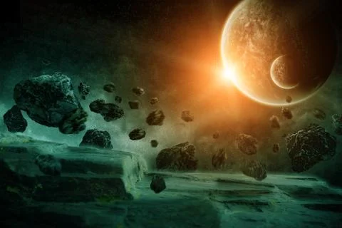 Meteorite impact on a planet in space Illustration