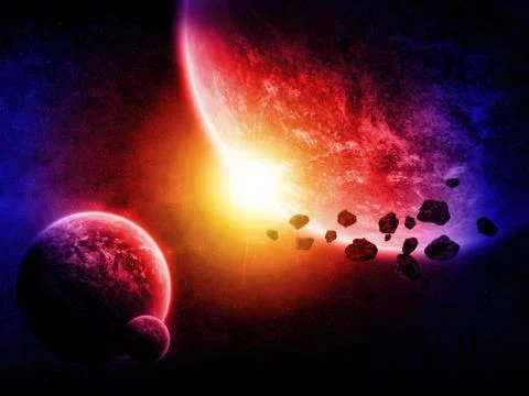 Meteorite impact on a planet in space Stock Illustration