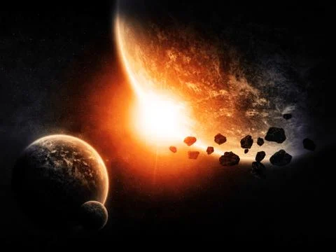 Meteorite impact on a planet in space Stock Illustration