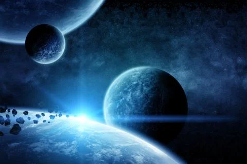 Meteorite impact on a planet in space Stock Illustration