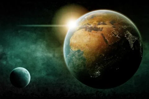 Meteorite impact on a planet in space Illustrazione stock