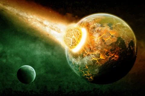 Meteorite impact on a planet in space Stock Illustration