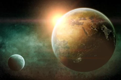 Meteorite impact on a planet in space Stock Illustration
