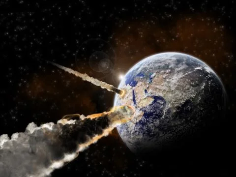 Meteorite impact on a planet in space Stock Illustration