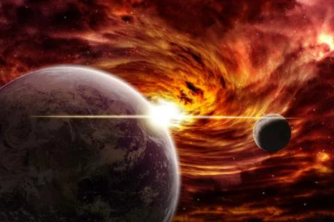 Meteorite impact on a planet in space Stock Illustration
