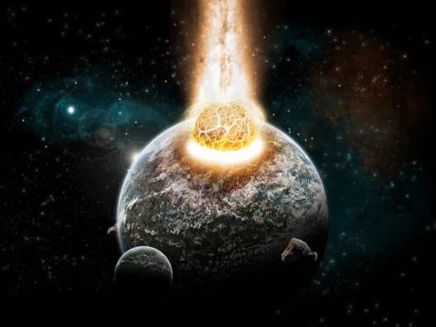 Meteorite impact on a planet in space Stock Illustration