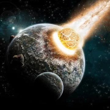 Meteorite impact on a planet in space Stock Illustration