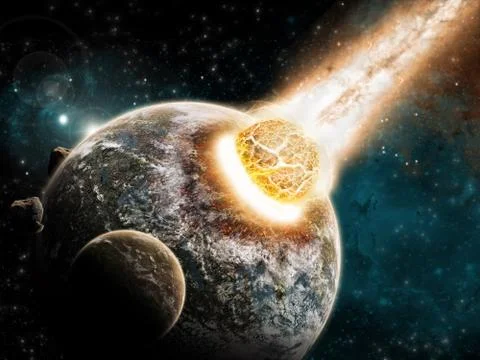 Meteorite impact on a planet in space Stock Illustration