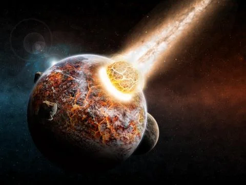 Meteorite impact on a planet in space Stock Illustration