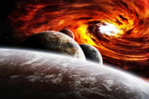 Meteorite impact on a planet in space Stock Illustration