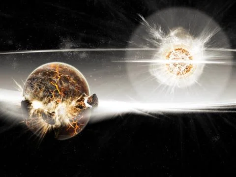 Meteorite impact on a planet in space Stock Illustration
