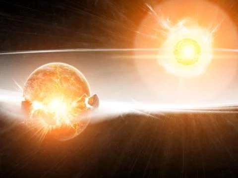Meteorite impact on a planet in space Illustrazione stock