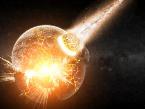 Meteorite impact on a planet in space Stock Illustration