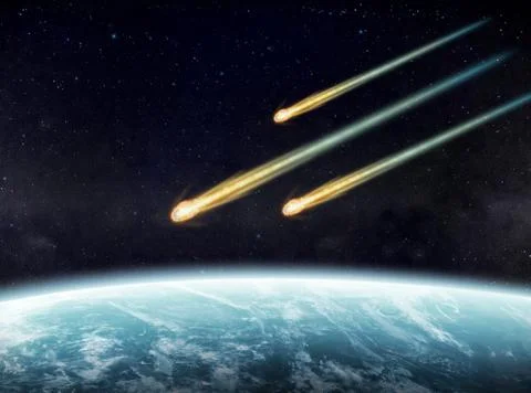 Meteorite impact on a planet in space Stock Photos