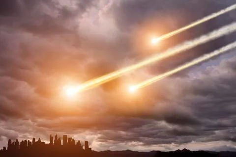 Meteorite impact on a planet in space 스톡 사진
