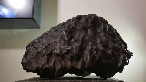 Meteorite iron exhibit in the Museum Stock Footage 118971013