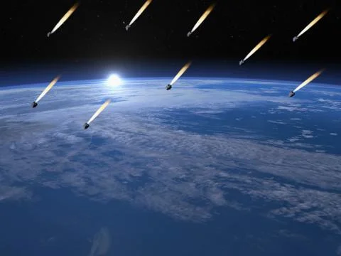Meteorite shower - 3D render Stock Illustration