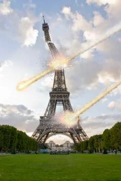Meteorite shower on the Eiffel Tower Stock Illustration