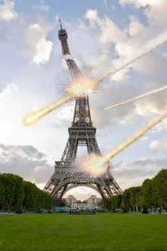 Meteorite shower on the Eiffel Tower Stock Illustration