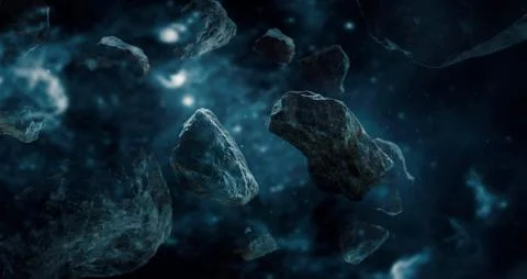 Meteorites in deep space planets. Asteroids in distant solar system. Science Stock Photos