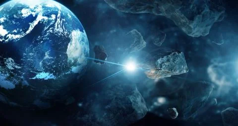 Meteorites in deep space planets. Asteroids in distant solar system. Science 스톡 사진
