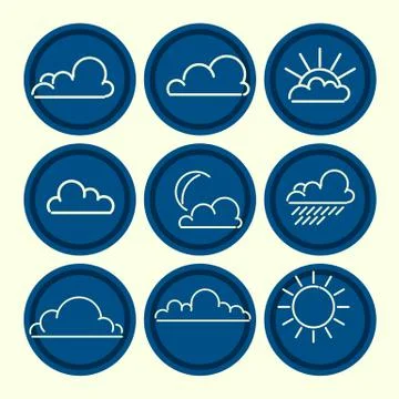 Meteorogical icon set. Clouds sun moon outlines. Stock Illustration