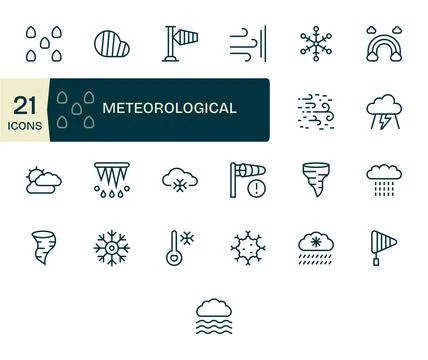 Meteorological Vector Icon Arsenal with 25 64x64 Regular Line Pixel Optimiz.. Stock Illustration