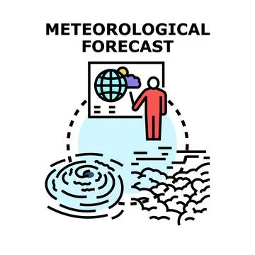 Meteorologist forecasting weather with global map and clouds Stock Illustration