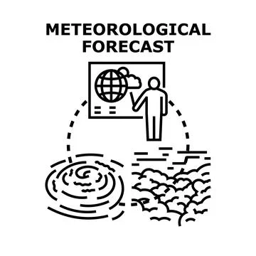 Meteorologist forecasting weather with global map and clouds Stock Illustration