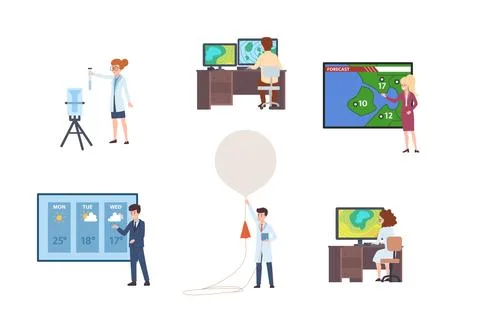Meteorologist at work concept set. Stock Illustration