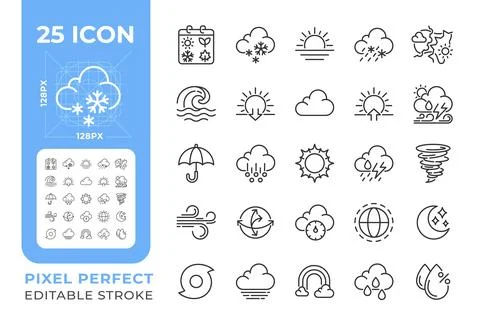 Meteorology linear icons set Stock Illustration