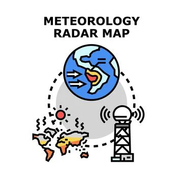 Meteorology radar map forecasting global weather conditions Stock Illustration