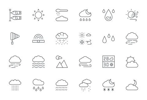 Meteorology Vector Icon Collection featuring 24 Detail Enhanced High Resolu.. Stock Illustration