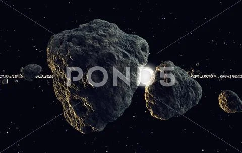 Meteors and planet. Space travel astronomy cosmos asteroids universe sun. Stock Illustrationen